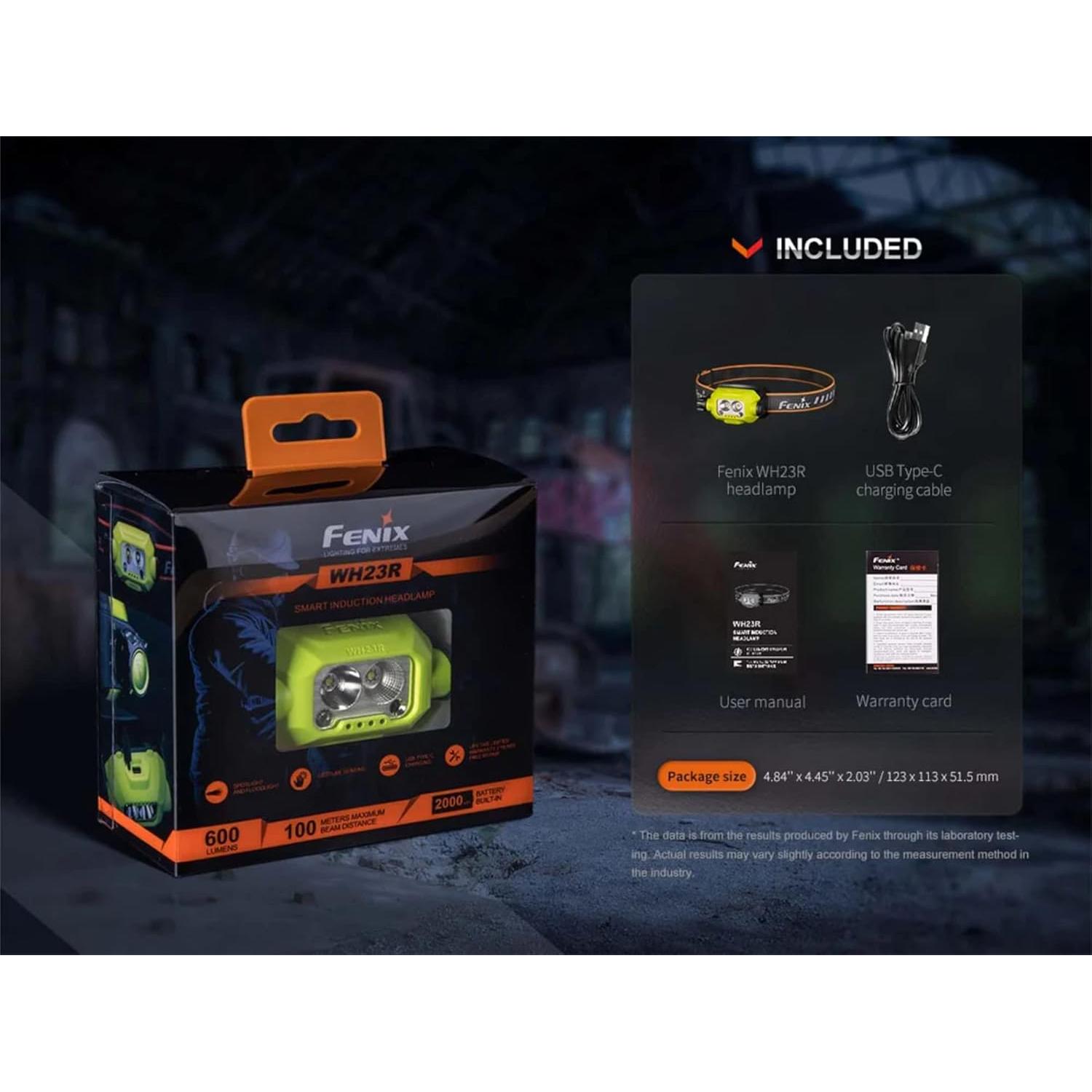 FENIX WH23R Headlamp Rechargeable Headlamp, 600 Lumens LED Headlamp, Dual LED Headlamp, Running Headlamp, IP66 Water Resistance, with a Wall Plug