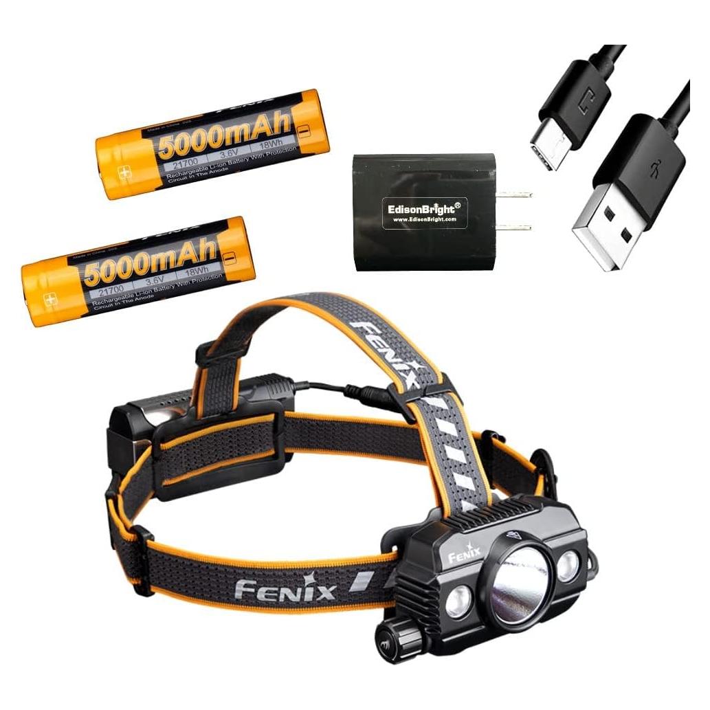 HP30R V2 3000 Lumen USB-C Rechargeable LED Headlamp, 2 X Rechargeable Batteries with EdisonBright USB Charging Adapter Bundle