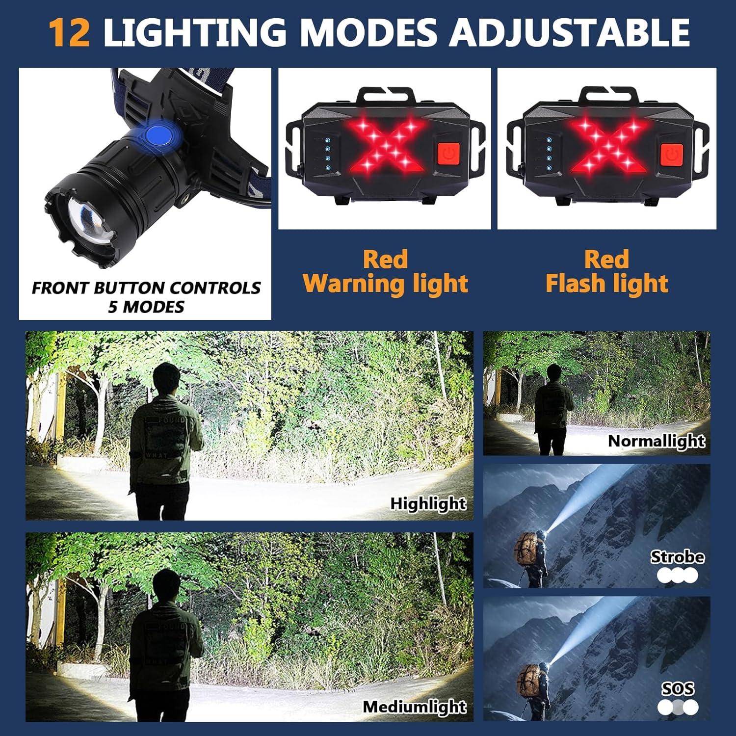 Linterna Frontal LED Recargable Trliradyn 8000LM IPX5 5 Modos