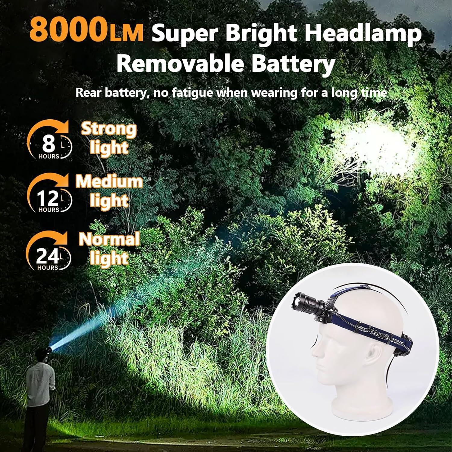 Linterna Frontal LED Recargable Trliradyn 8000LM IPX5 5 Modos