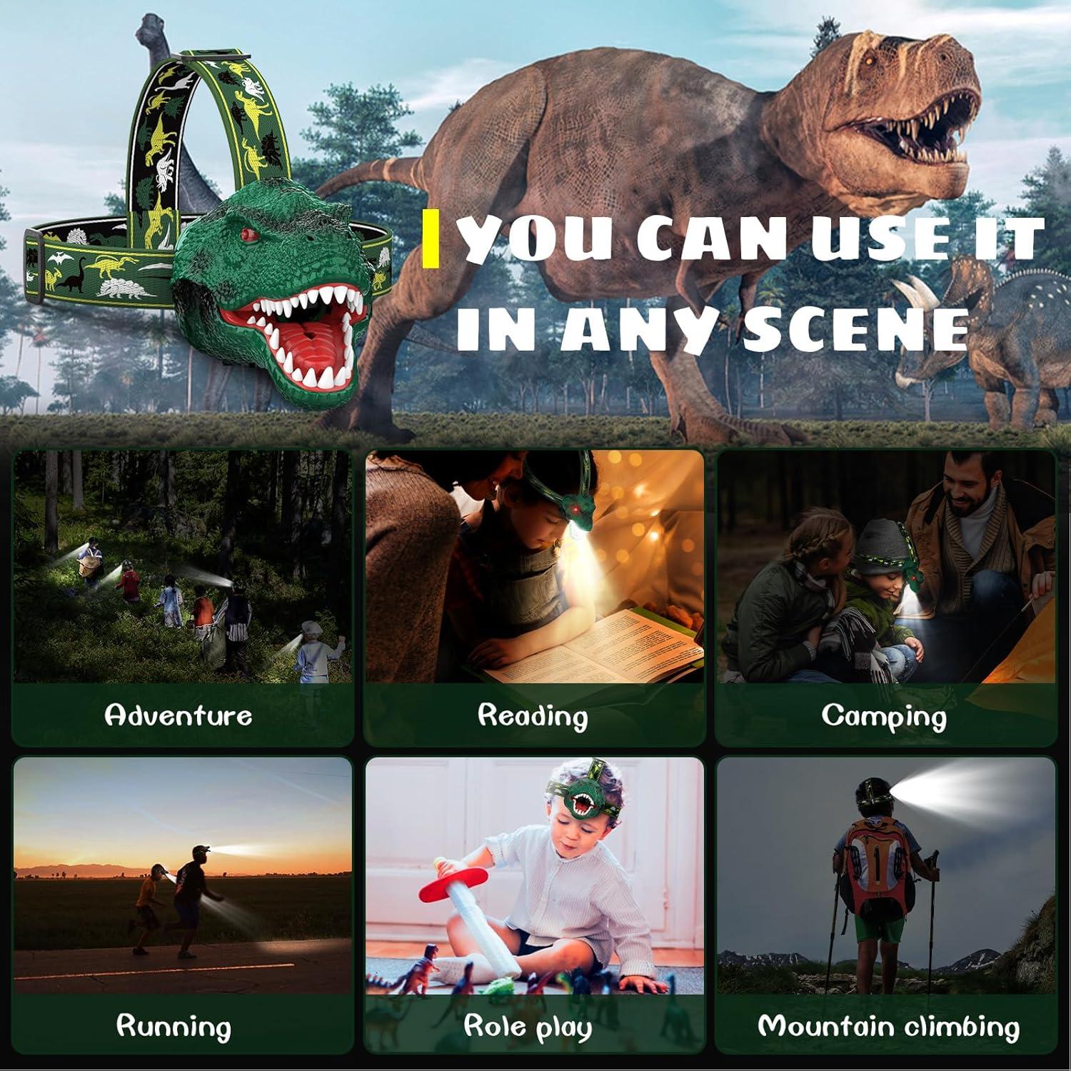 Linterna Frontal Dysaim Dinosaurio T-Rex Recargable 100 Lúmenes