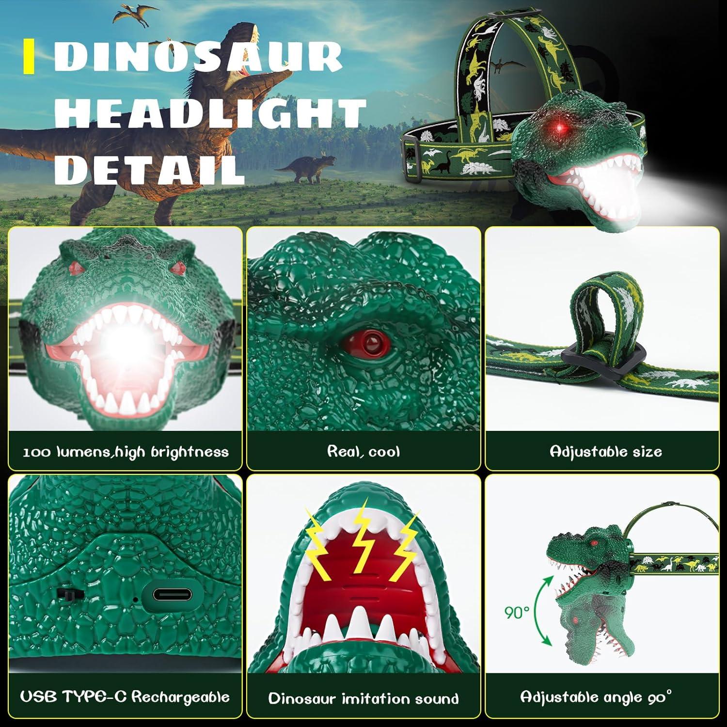 Linterna Frontal Dysaim Dinosaurio T-Rex Recargable 100 Lúmenes