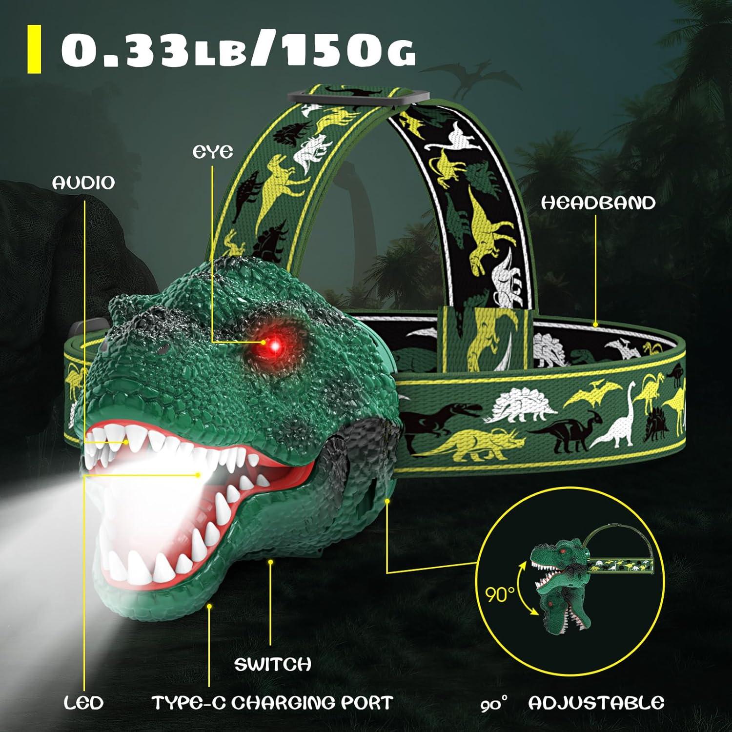 Linterna Frontal Dysaim Dinosaurio T-Rex Recargable 100 Lúmenes