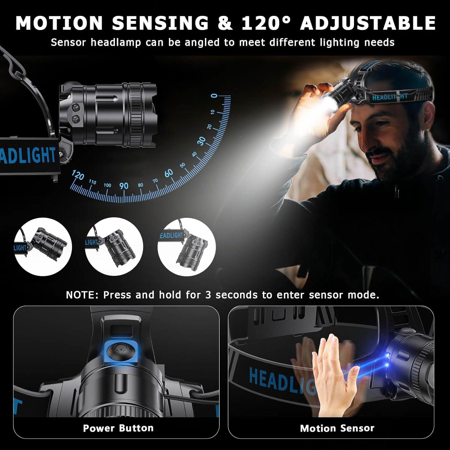Linterna Frontal LED Recargable ADDplus 2000 Lúmenes IPX7