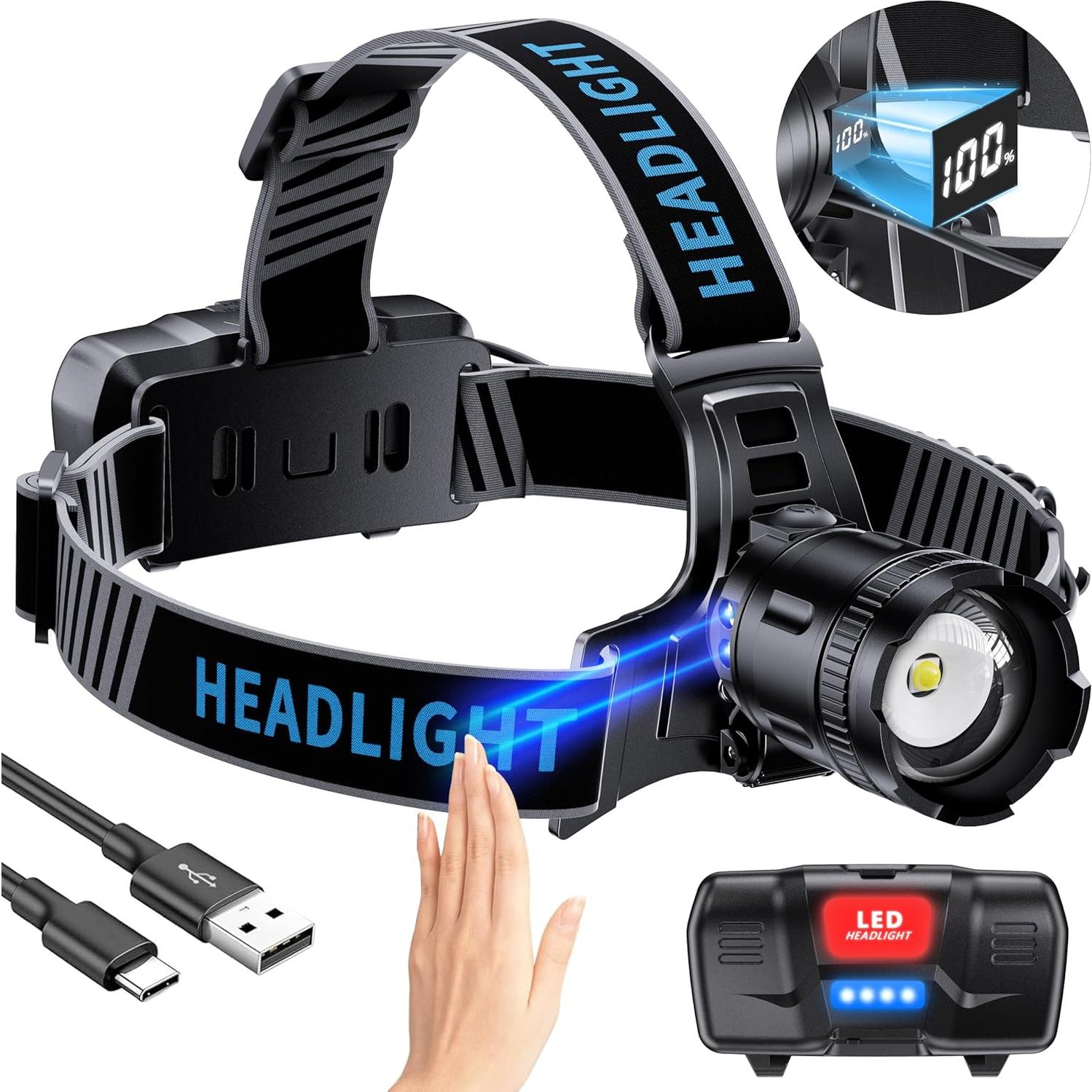 Linterna Frontal LED Recargable ADDplus 2000 Lúmenes IPX7