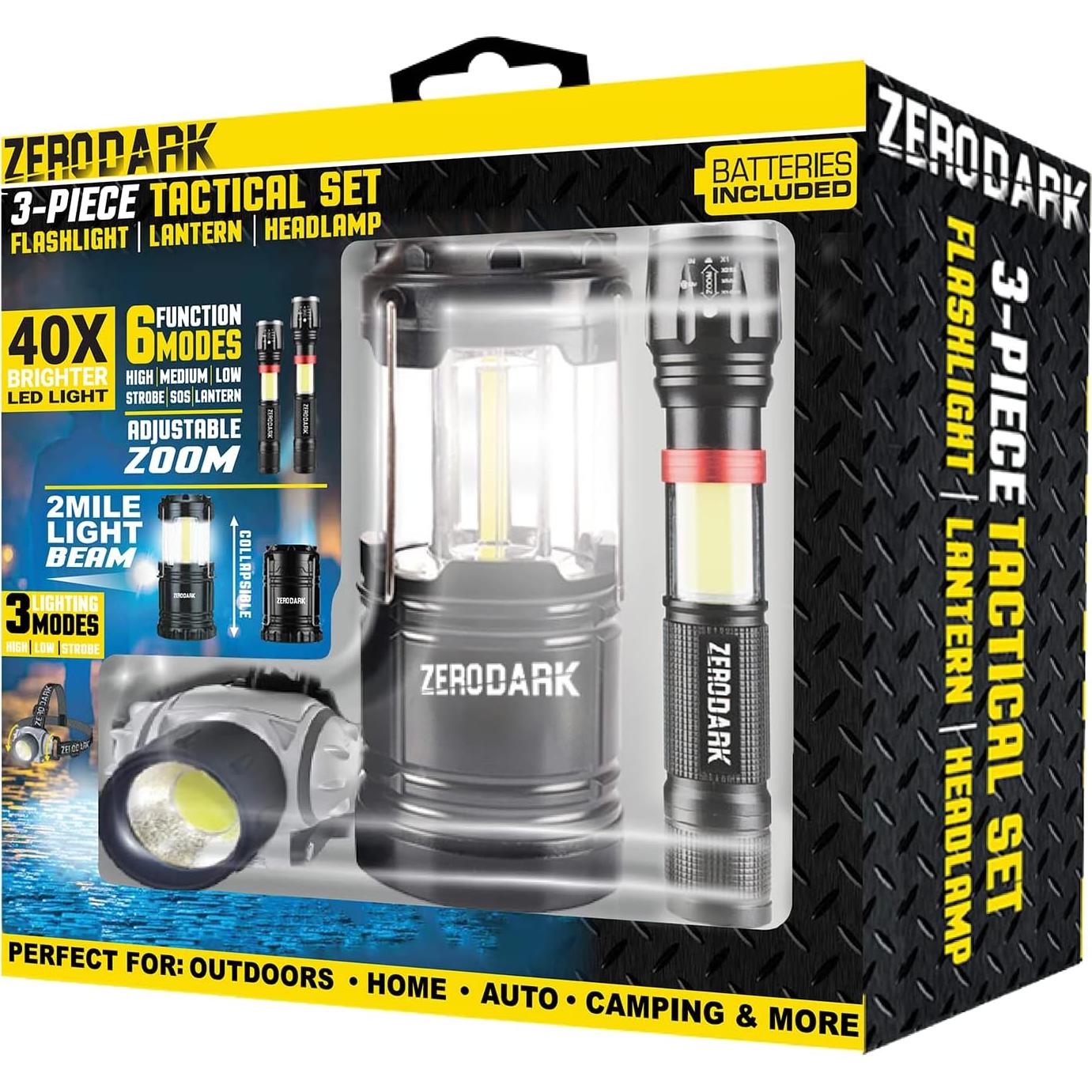 Juego de Linternas LED 3 Piezas ZeroDark - Cabeza y Camping