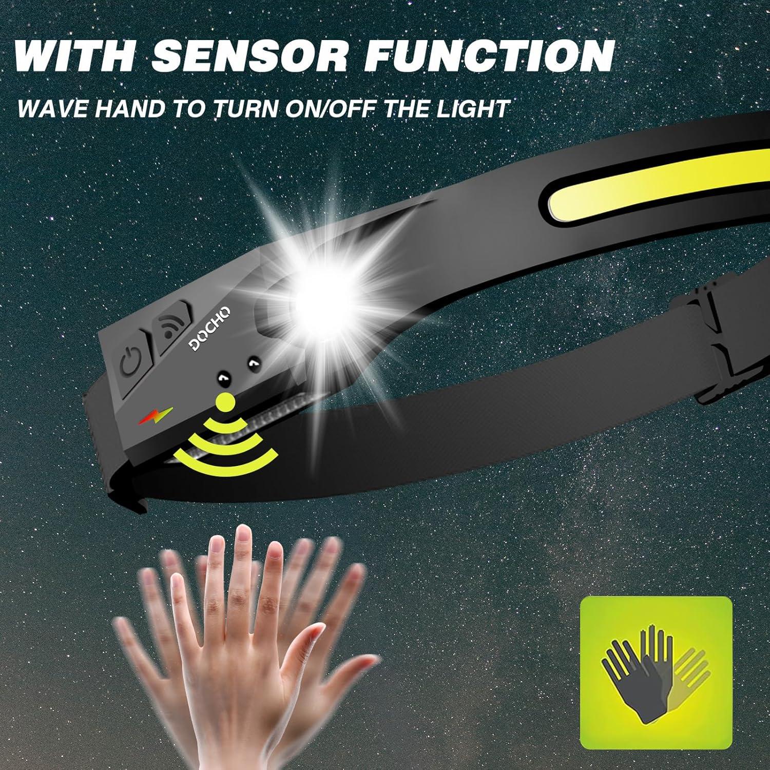 Linterna Frontal Recargable DOCHO 2PCS 230° LED Sensor Movimiento