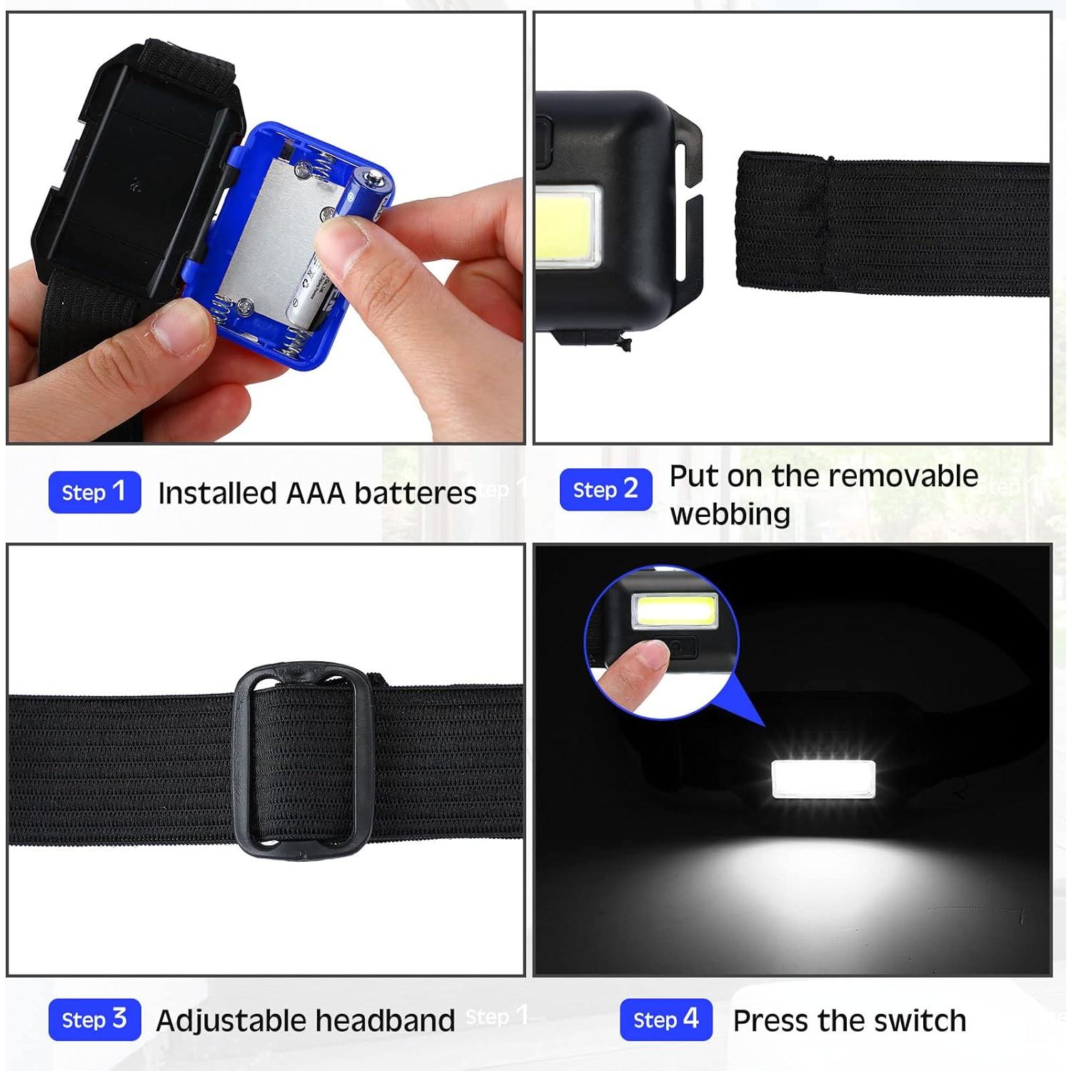 30 Linternas Frontales LED Macarrie con 90 Baterías AAA