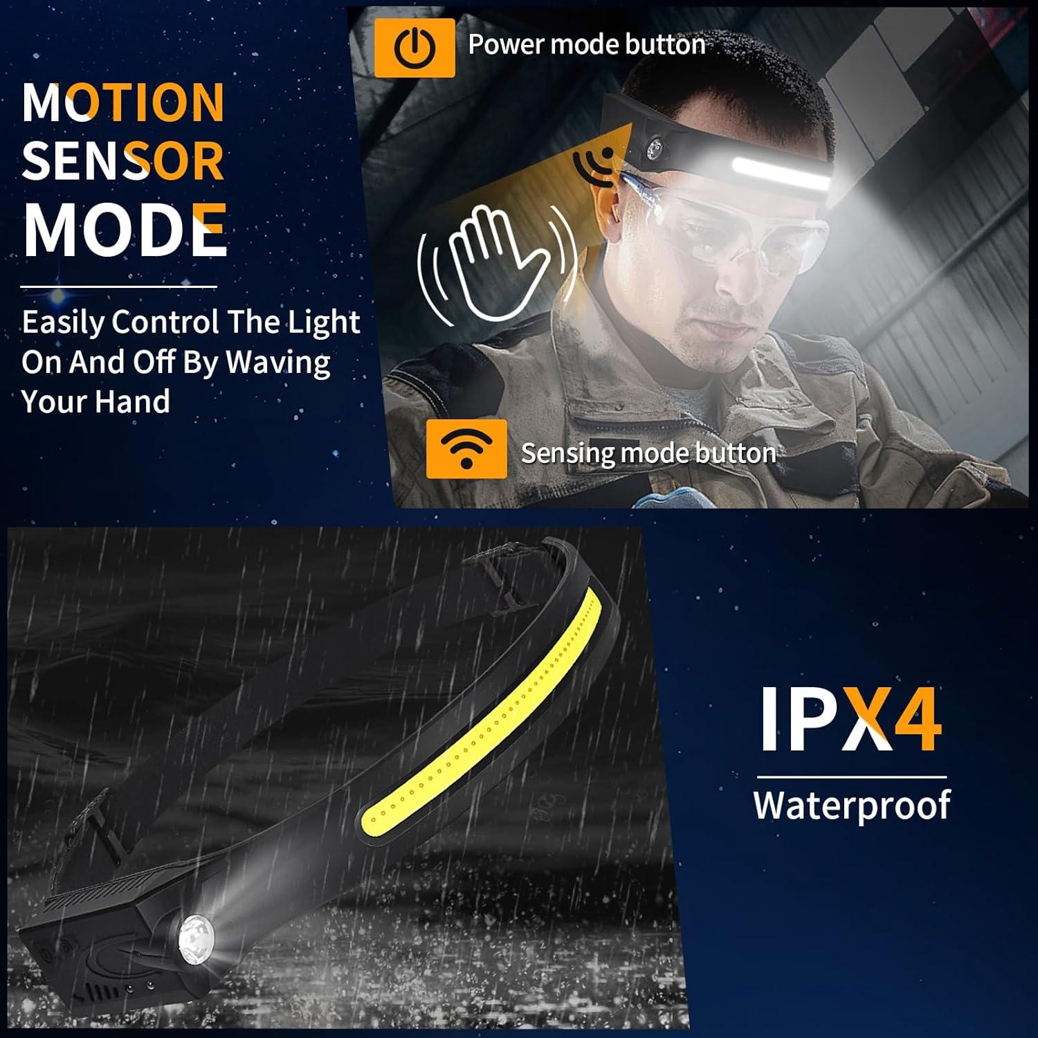 Linterna Frontal LED Zlangsports Recargable 230° 6 Modos Naranja