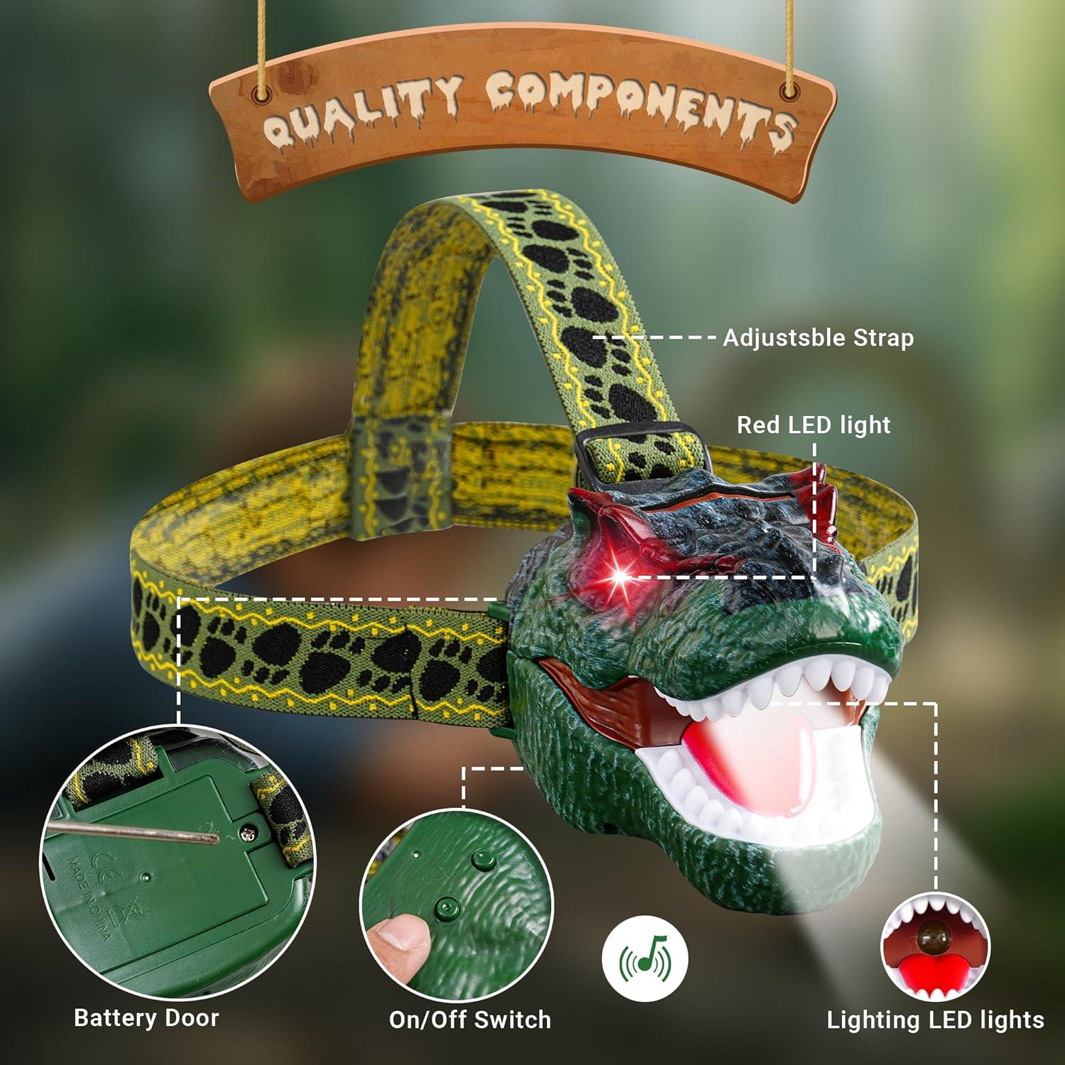 Linterna Frontal LED Dinosaurio T-Rex SANYIYIBA Verde 3-12 Años