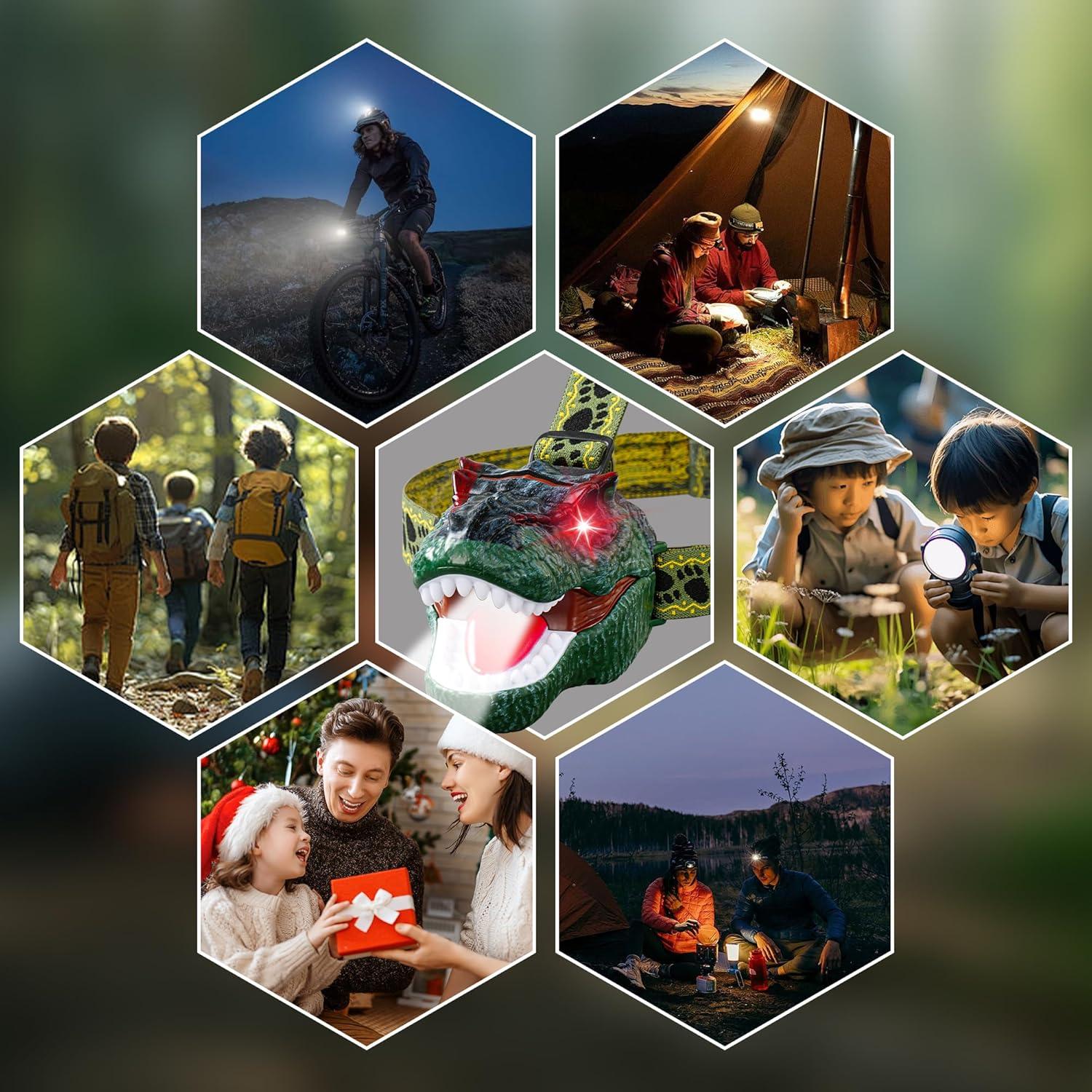 Linterna Frontal LED Dinosaurio T-Rex SANYIYIBA Verde 3-12 Años