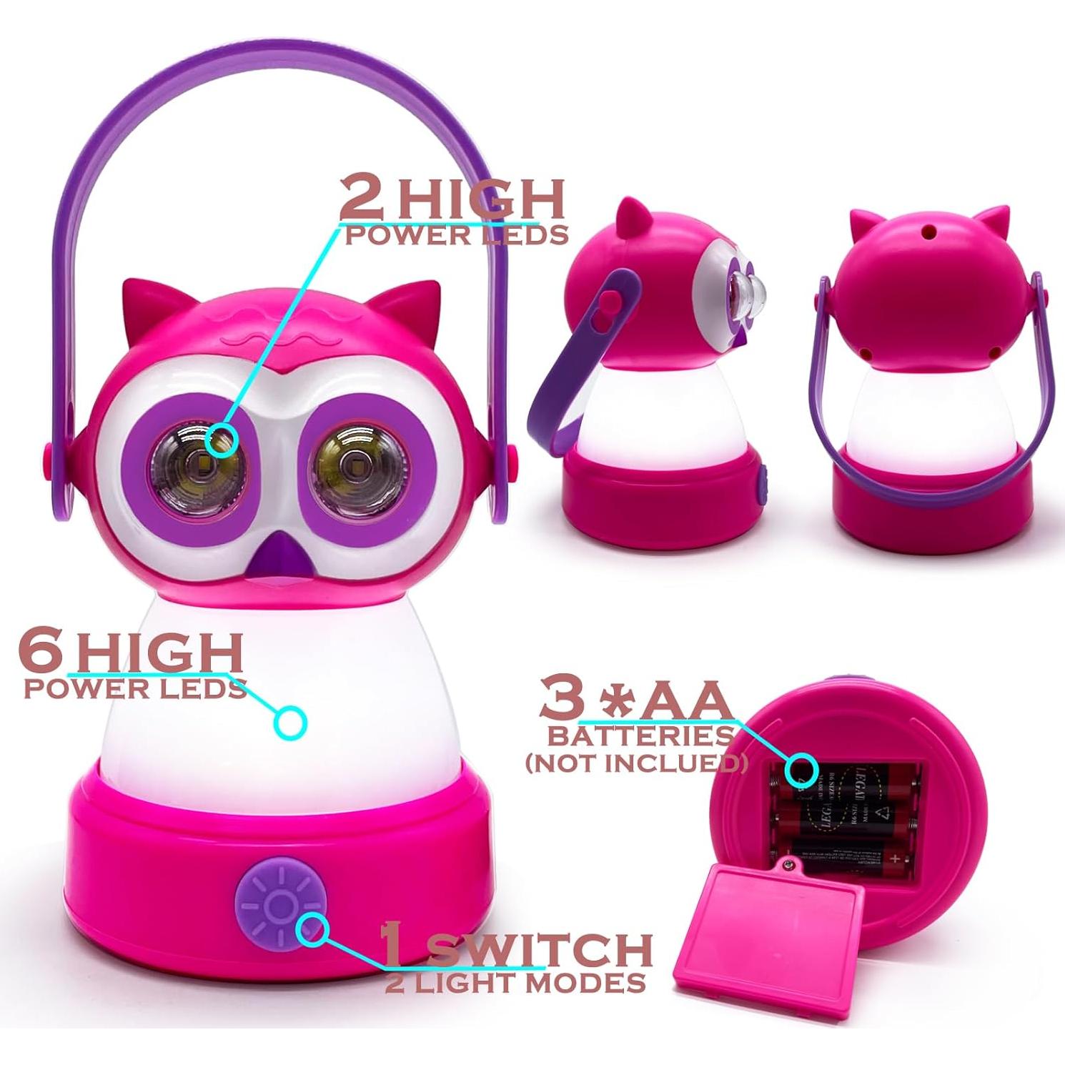 Juego de Linterna y Faro de Búho FANT.LUX 2-en-1 LED Rosa