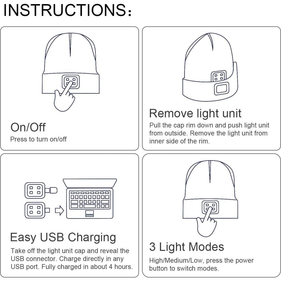 Gorro LED Recargable para Niños YunTuo - Unisex Gris