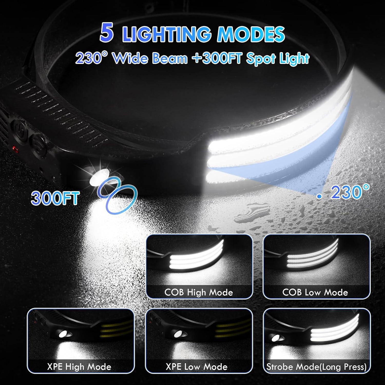 Linterna Frontal LED Recargable DAWINSIE 5 Modos 230°