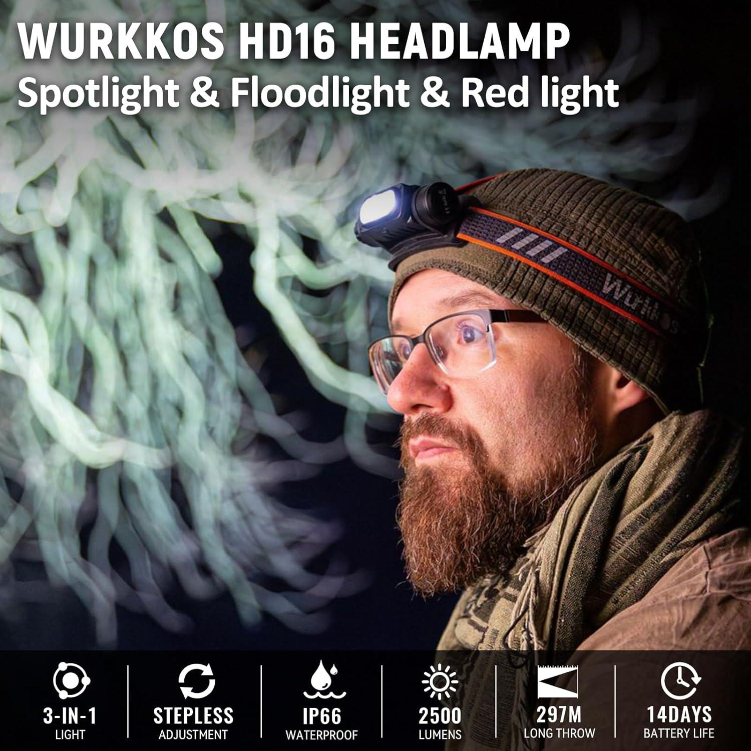 Linterna Frontal Recargable Wurkkos HD16 2500 Lúmenes IP66