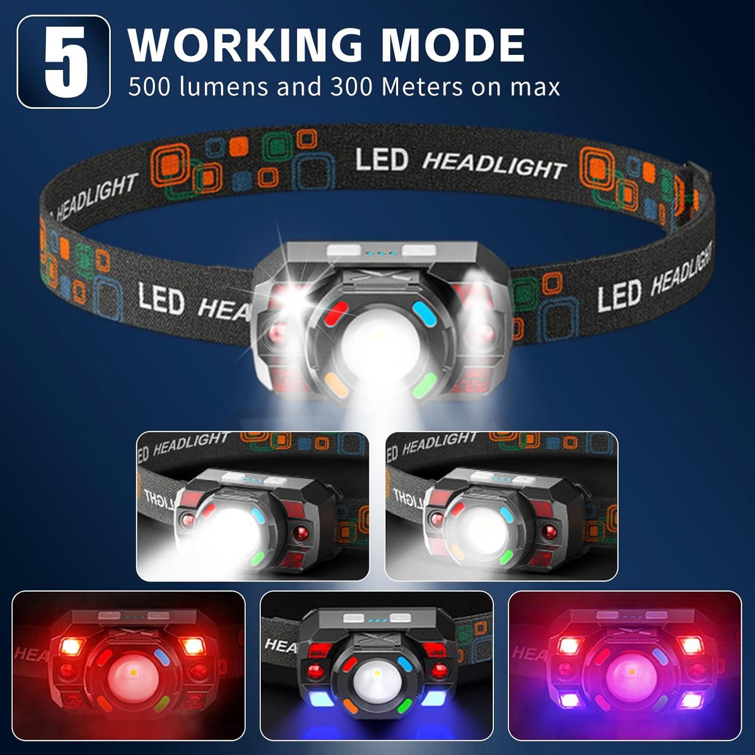 Linterna Frontal LED Recargable 500 Lúmenes LYBSWlark 2-Pack