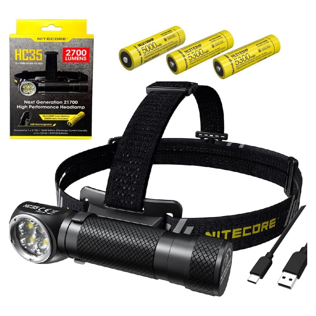 Linterna Frontal LED Nitecore HC35 - 2700 Lúmenes, 2 Baterías