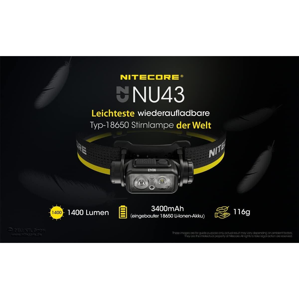 Linterna Frontal Nitecore NU43 Recargable USB-C 1400 Lúmenes