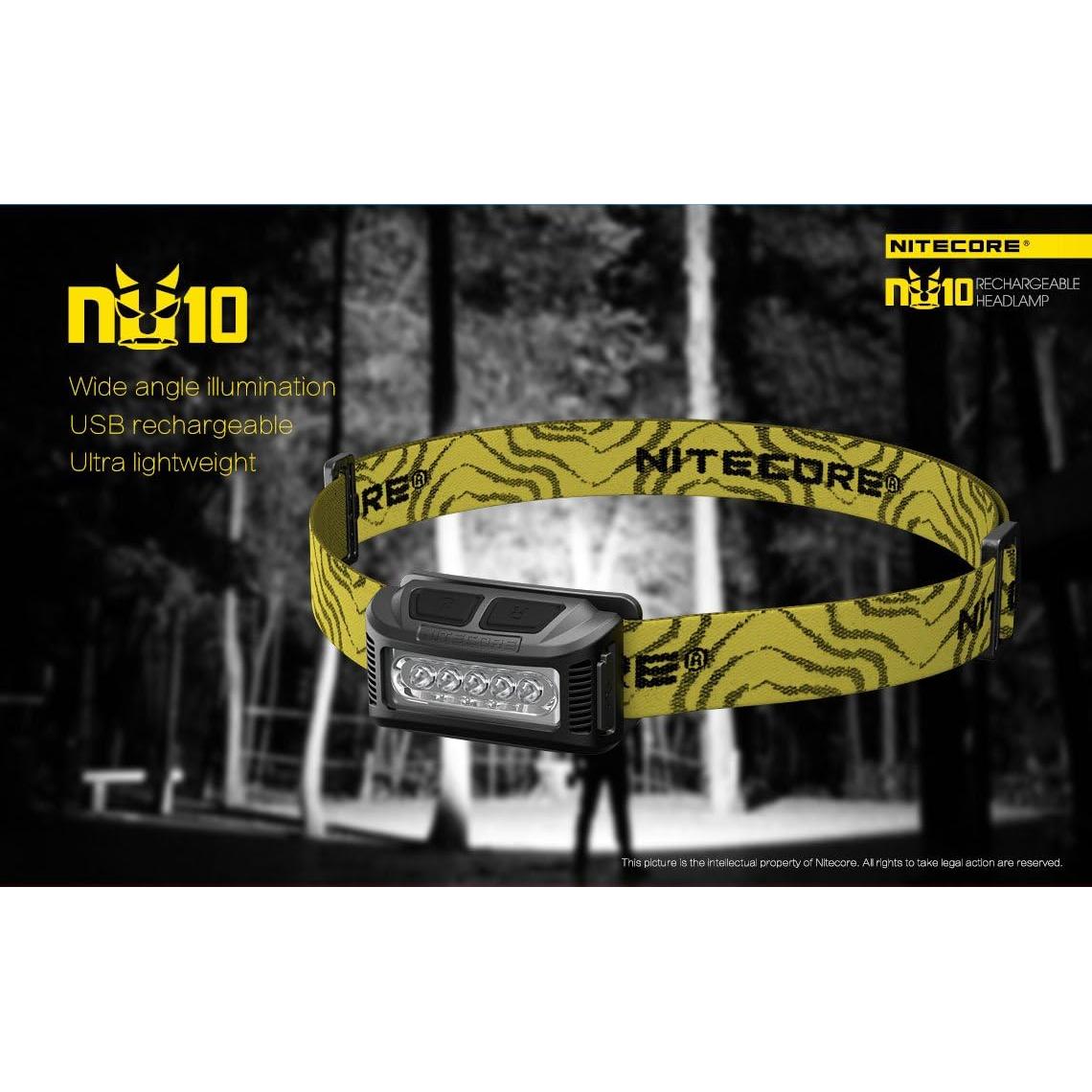 Nitecore NU10 160 Lumen USB rechargeable LED headlamp/worklight and EdisonBright brand USB charging cable bundle (Red)