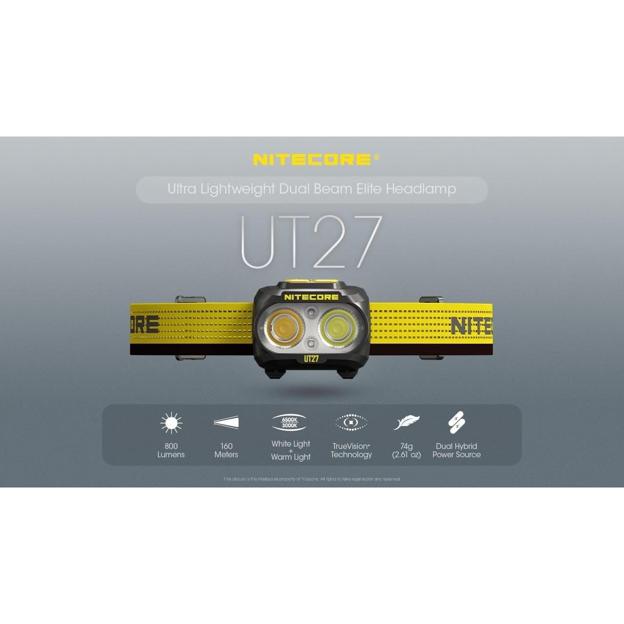 Linterna Frontal Nitecore UT27 800L USB-C 800 Lúmenes