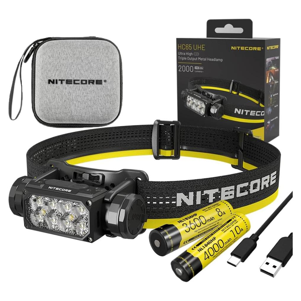 Linterna Frontal Nitecore HC65 UHE 2000 Lúmenes con Batería Extra