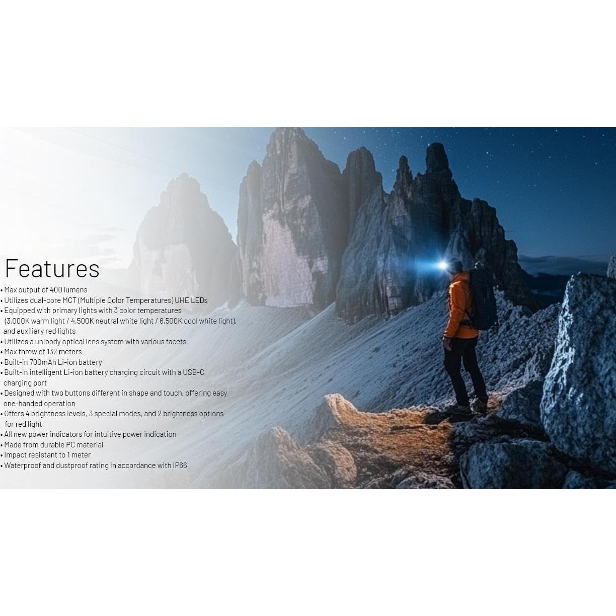 Linterna Frontal Nitecore NU25 MCT UL 400 Lúmenes Recargable