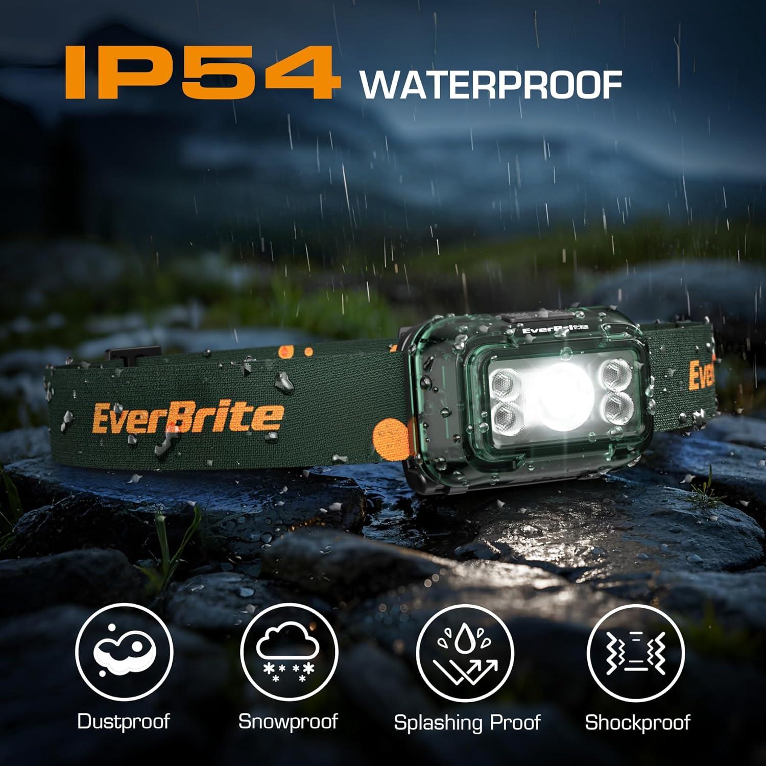 Linterna Frontal Recargable EverBrite Verde 1200mAh 5 Modos