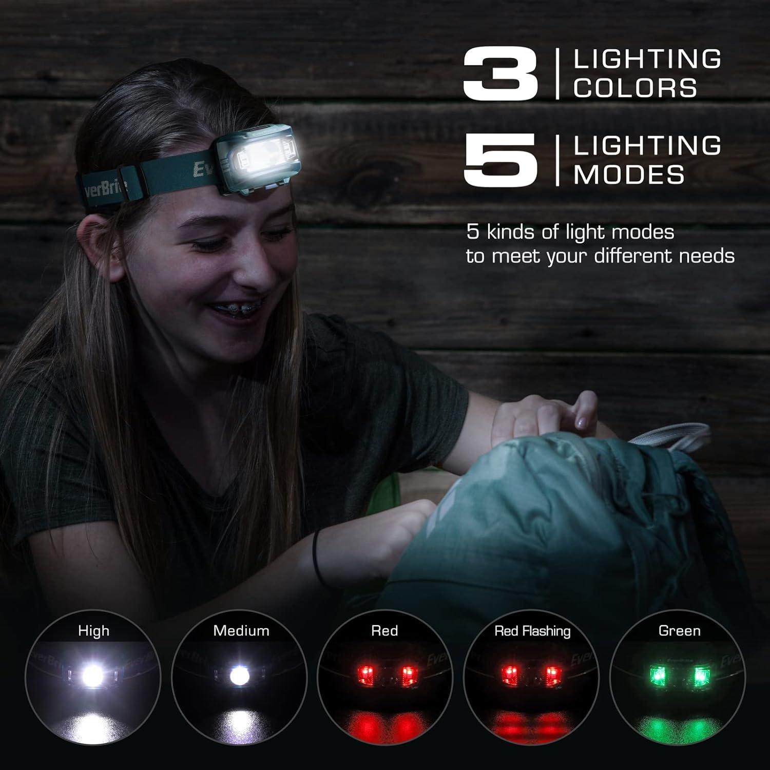 Paquete 3 Luces de Camping y 5 Linternas Frontales EverBrite