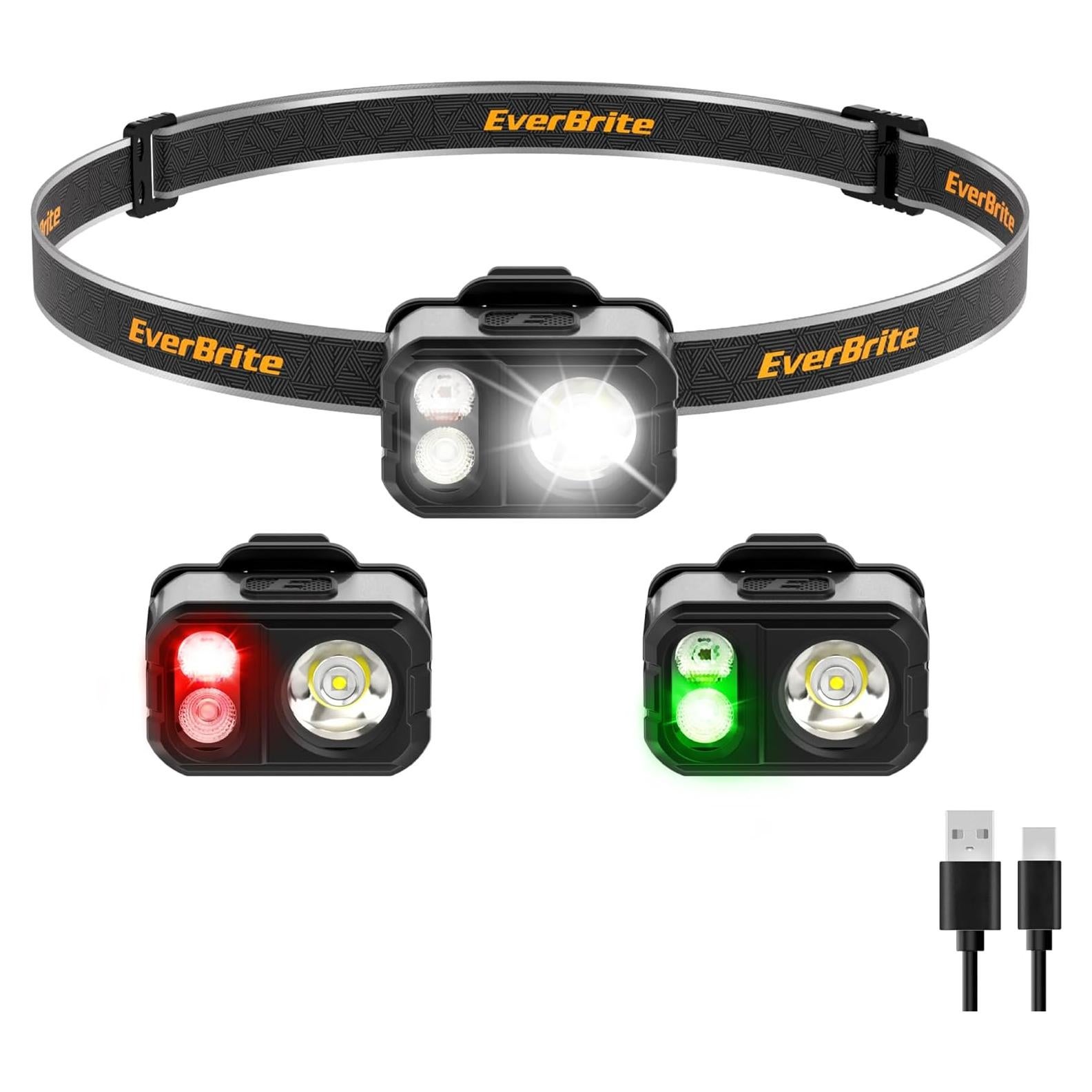 Linterna Frontal LED Recargable EverBrite Gris, IP67, 7 Modos