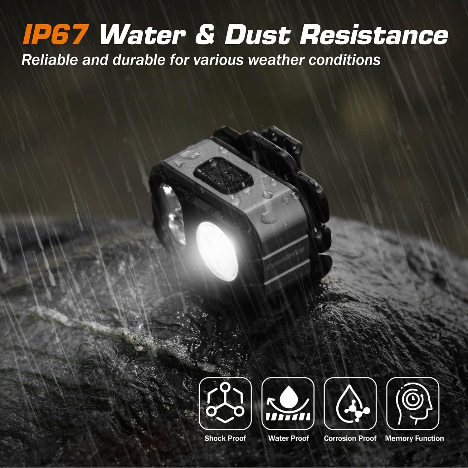 Linterna Frontal LED Recargable EverBrite Gris, IP67, 7 Modos