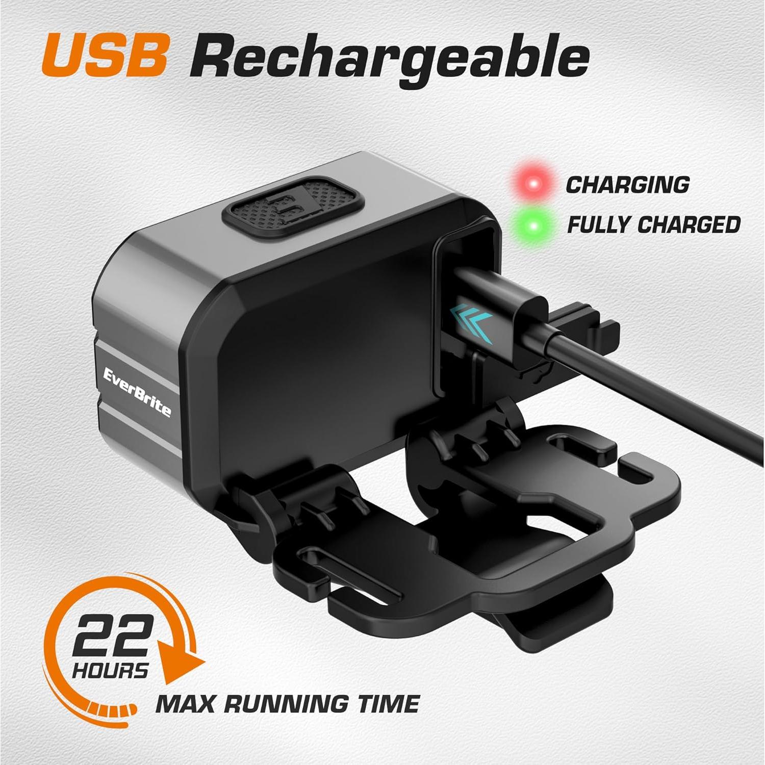 Linterna Frontal LED Recargable EverBrite Gris, IP67, 7 Modos