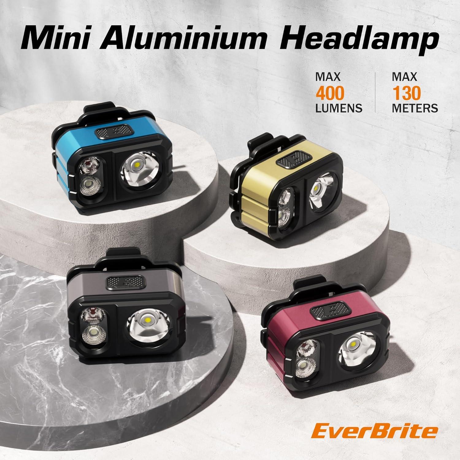 Linterna Frontal LED Recargable EverBrite Gris, IP67, 7 Modos