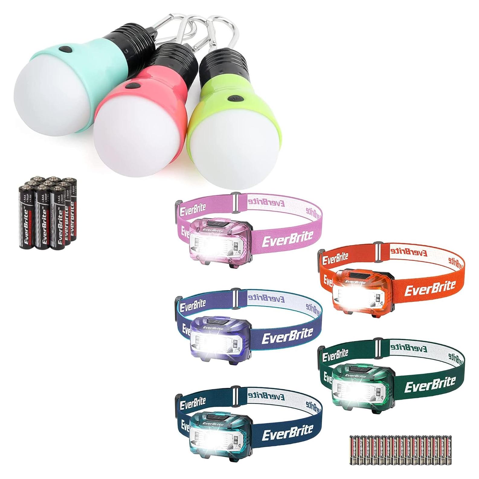 EverBrite Paquete 3 Luces de Camping y 5 Linternas Frontales