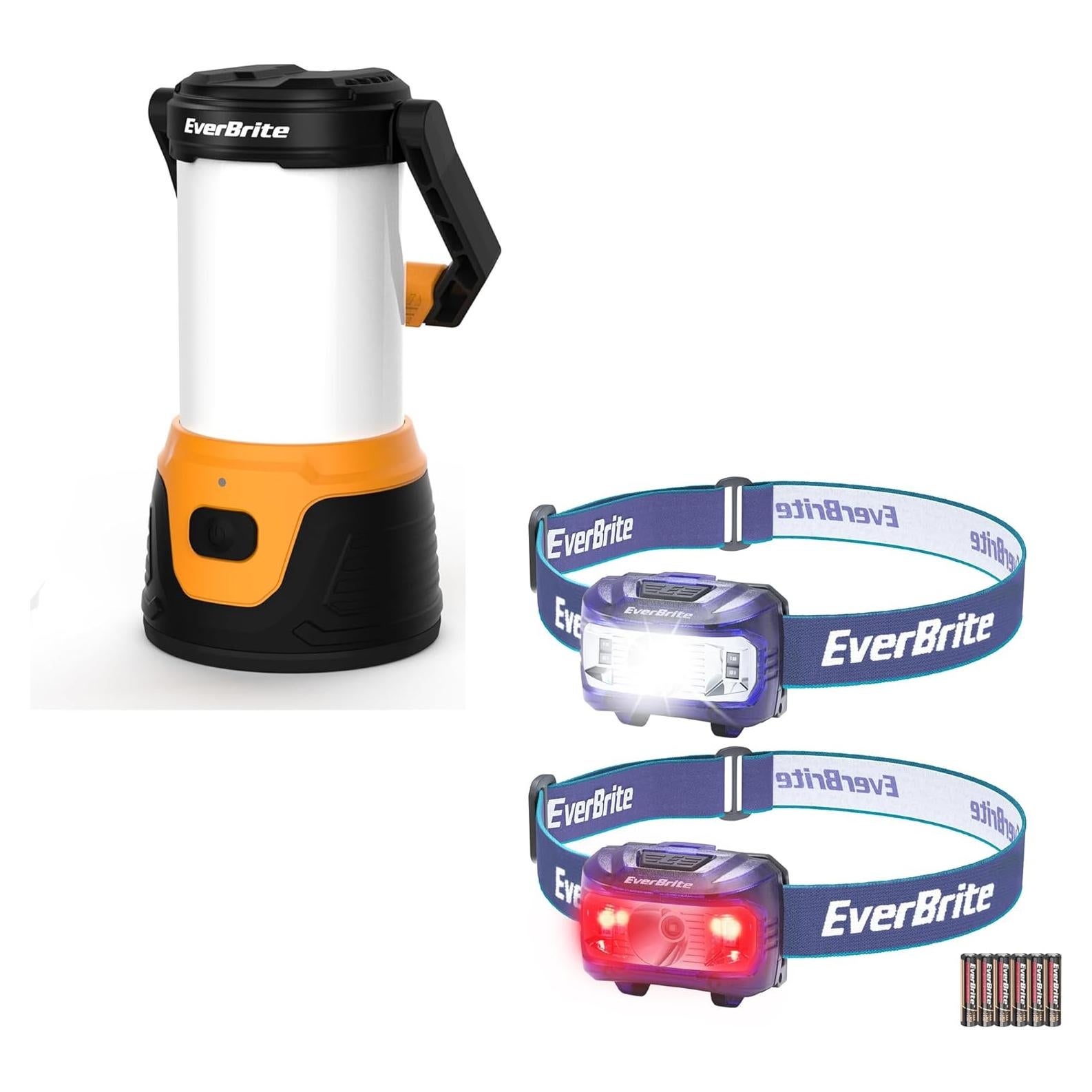 Linterna de Camping LED Recargable EverBrite 1000 Lúmenes + 2 Linternas Frontales