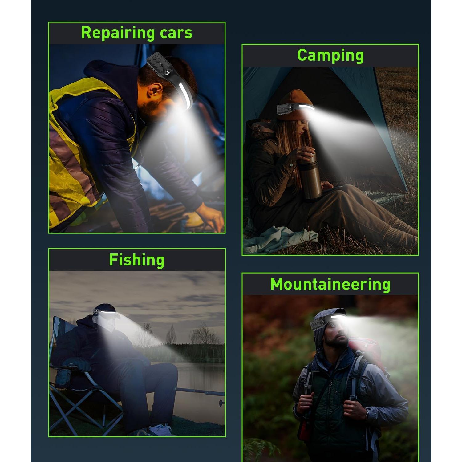 Linterna Frontal Recargable Arsatbs 9 Modos Luz LED 1200mAh