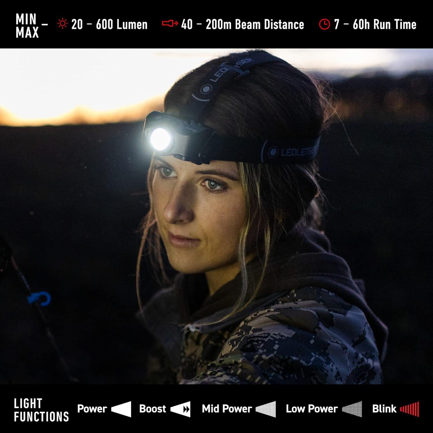 Linterna Frontal Ledlenser MH8 Recargable 600 Lúmenes Negra