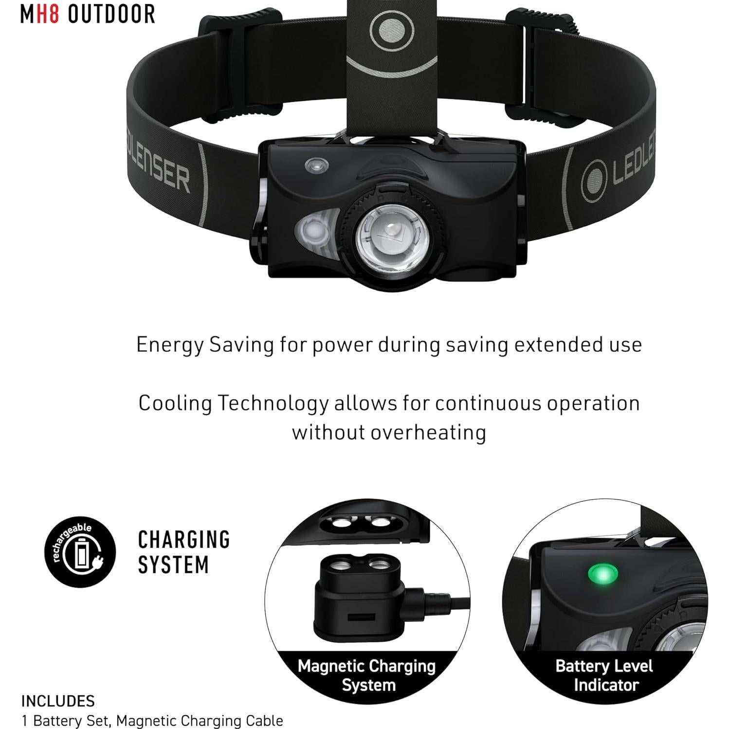 Linterna Frontal Ledlenser MH8 Recargable 600 Lúmenes Negra