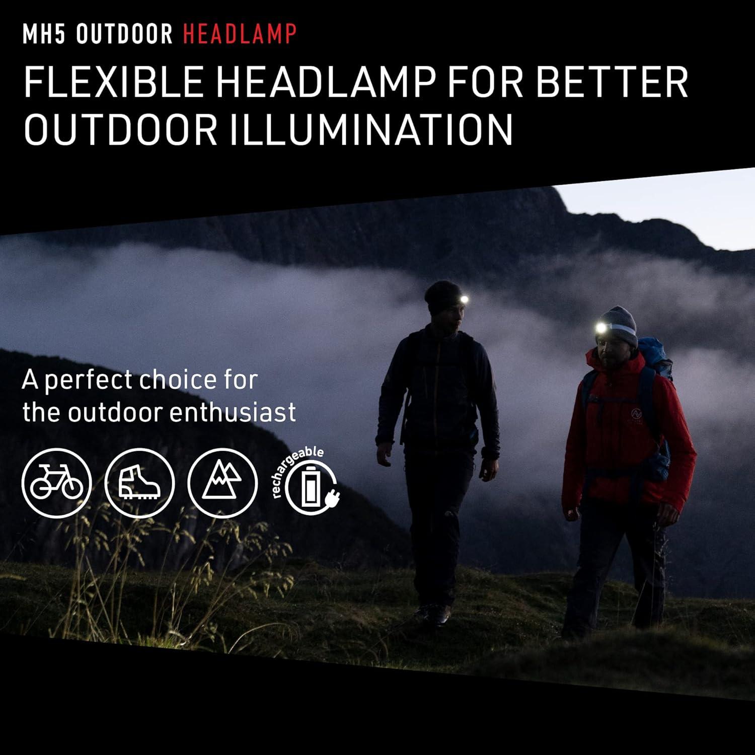 Linterna Frontal Recargable Ledlenser MH5, 400 Lúmenes, Negro