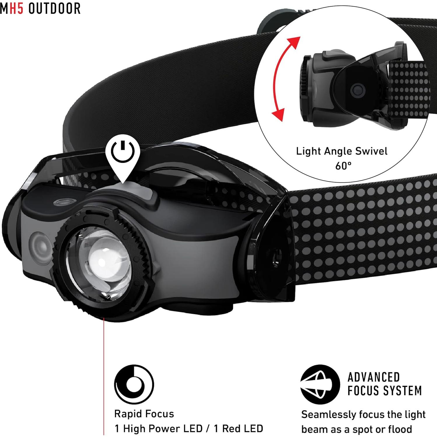 Linterna Frontal Recargable Ledlenser MH5, 400 Lúmenes, Negro