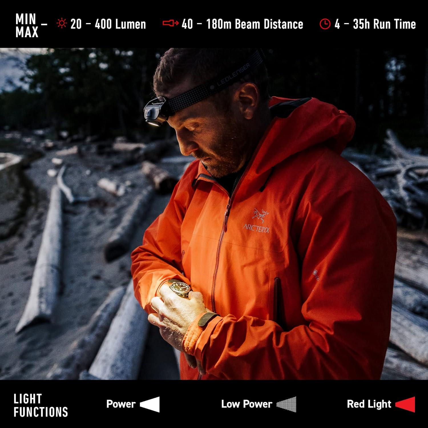 Linterna Frontal Recargable Ledlenser MH5, 400 Lúmenes, Negro