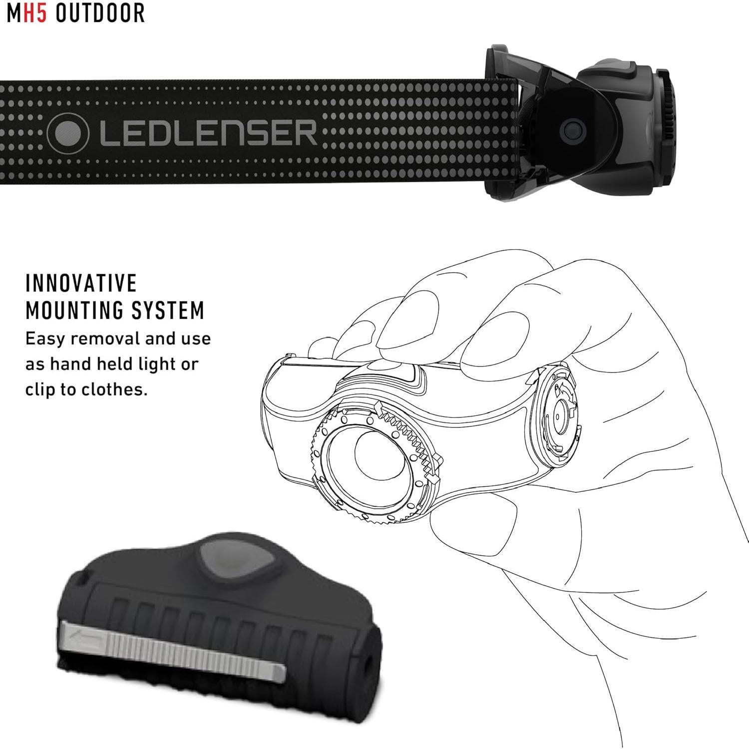 Linterna Frontal Recargable Ledlenser MH5, 400 Lúmenes, Negro