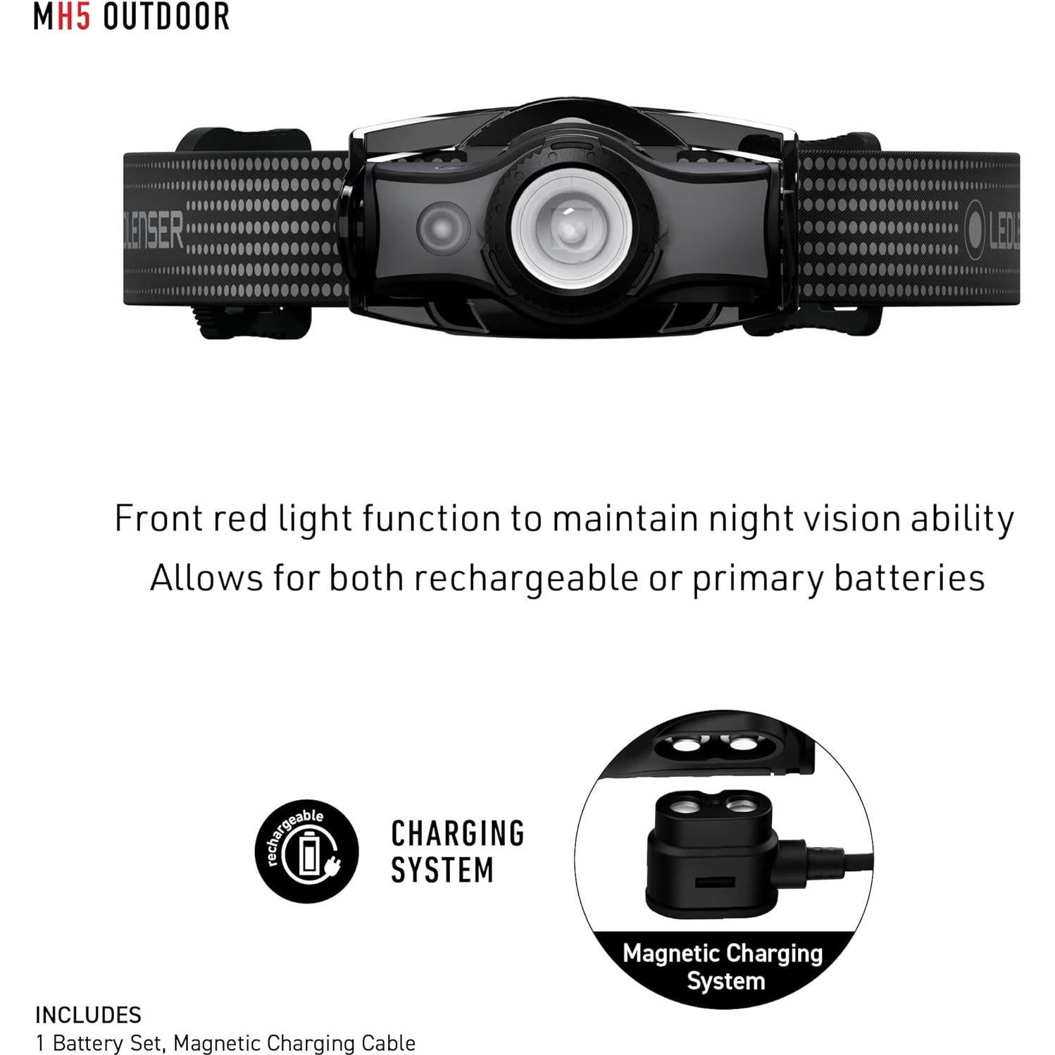 Linterna Frontal Recargable Ledlenser MH5, 400 Lúmenes, Negro