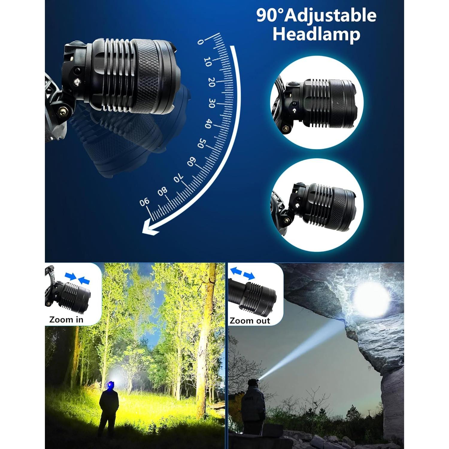 Linterna Frontal Recargable PRUBOVI 100000LM 3 Modos USB