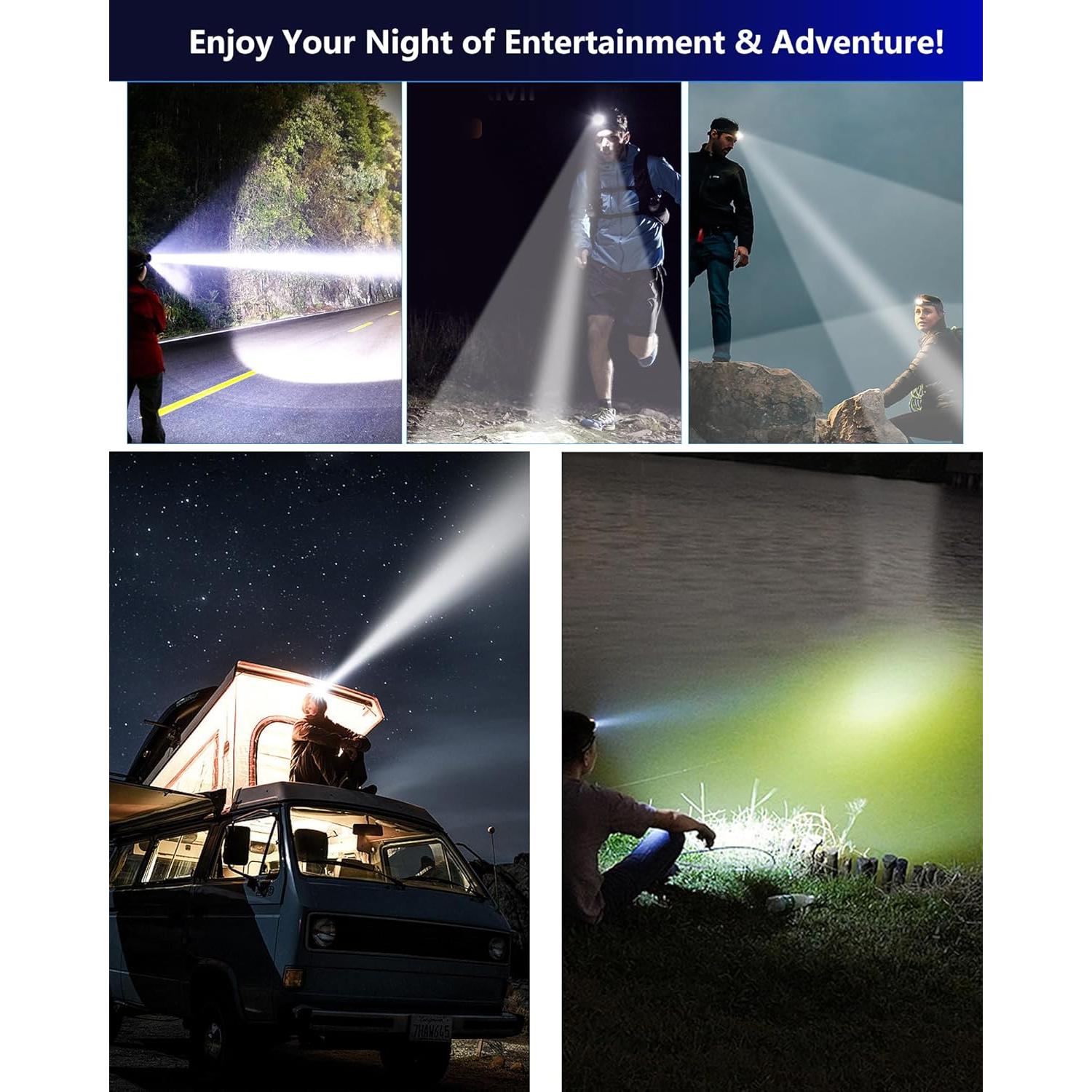 Linterna Frontal Recargable PRUBOVI 100000LM 3 Modos USB