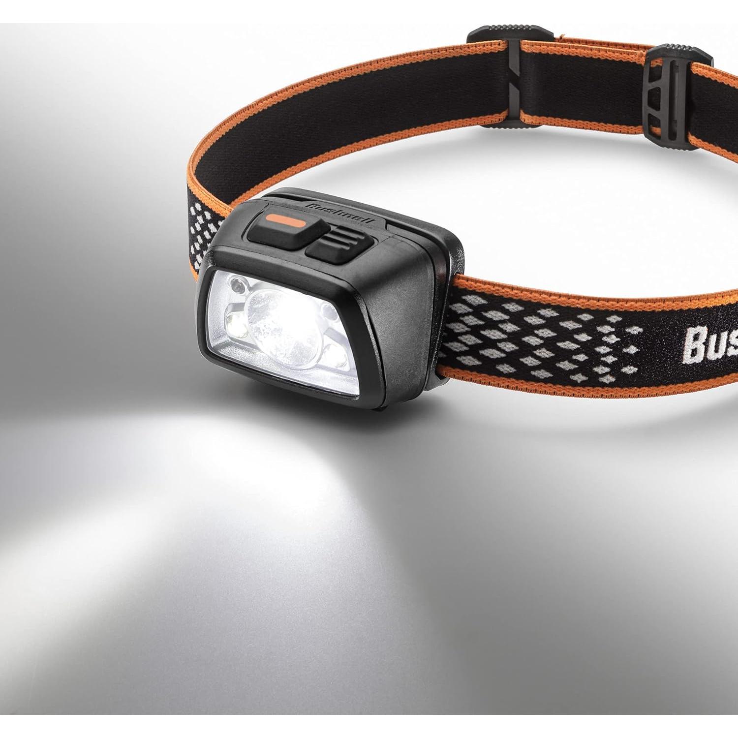 Bushnell Power+ 500L LED Headlamp - Flexible Power, Water Resistant, Rechargeable, Adjustable Band, Red Mode