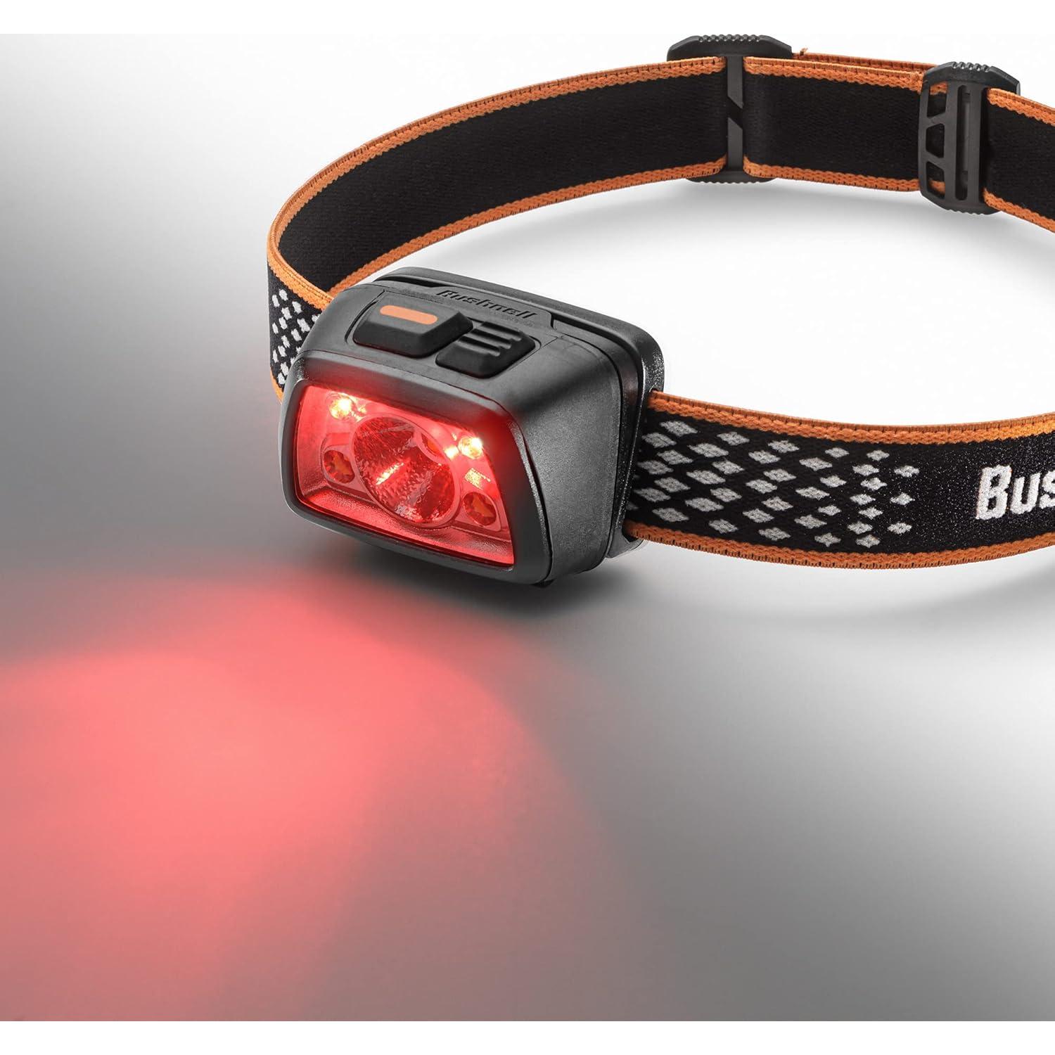 Bushnell Power+ 500L LED Headlamp - Flexible Power, Water Resistant, Rechargeable, Adjustable Band, Red Mode