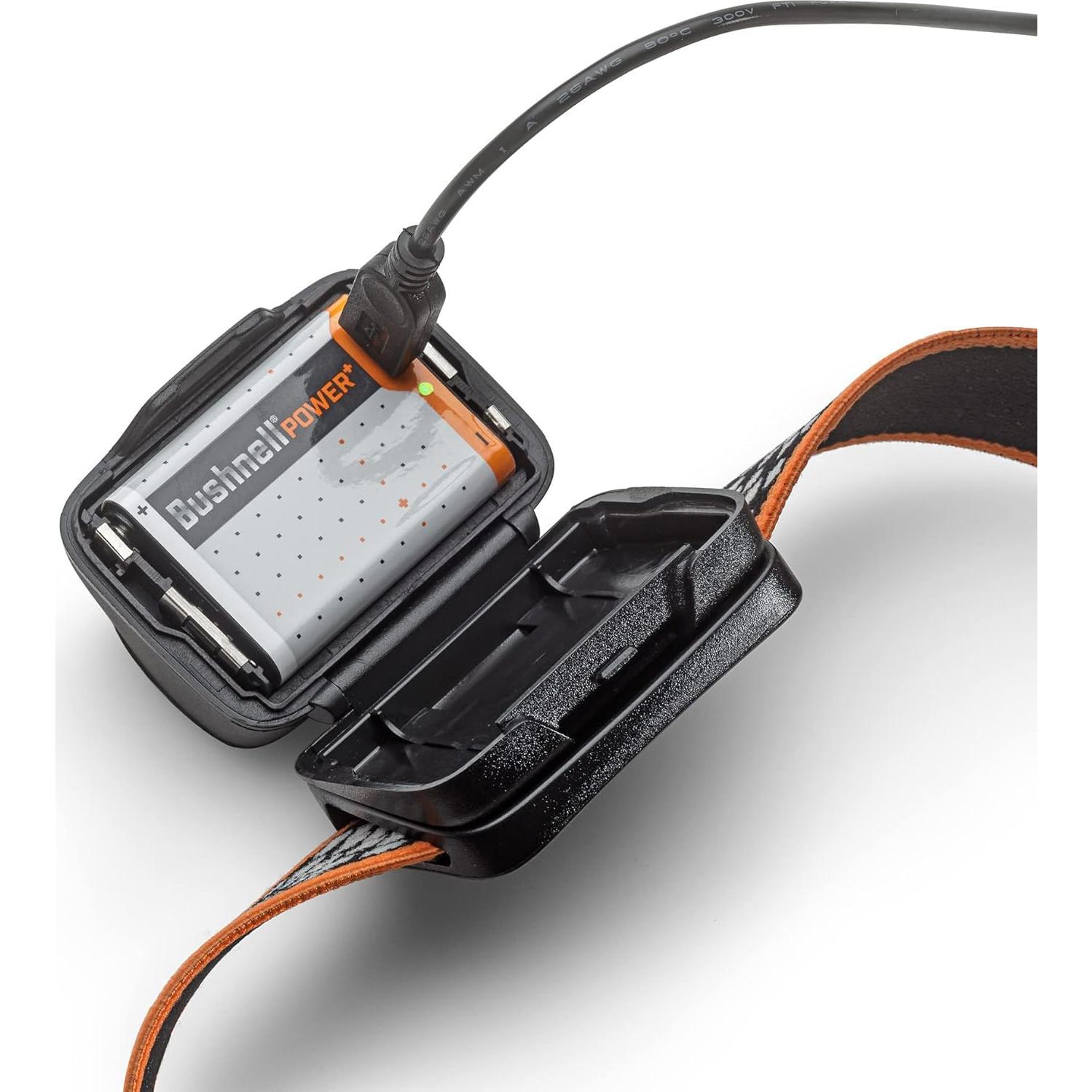 Bushnell Power+ 500L LED Headlamp - Flexible Power, Water Resistant, Rechargeable, Adjustable Band, Red Mode