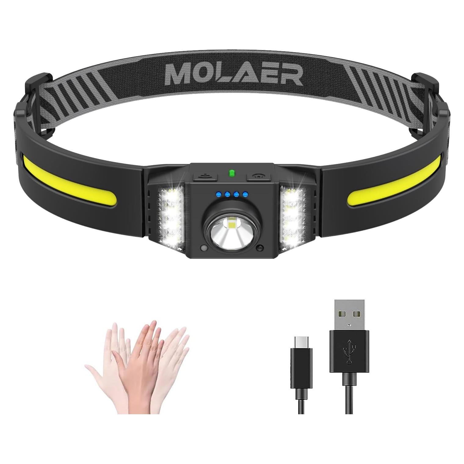 Linterna Frontal LED MOLAER 1200 Lúmenes Recargable USB-C