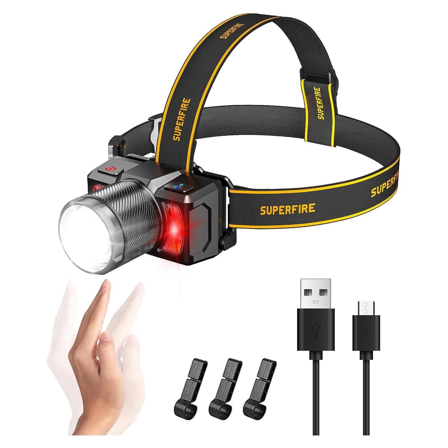 Linterna Frontal Recargable SuperFire HL25 10000 Lúmenes Ajustable