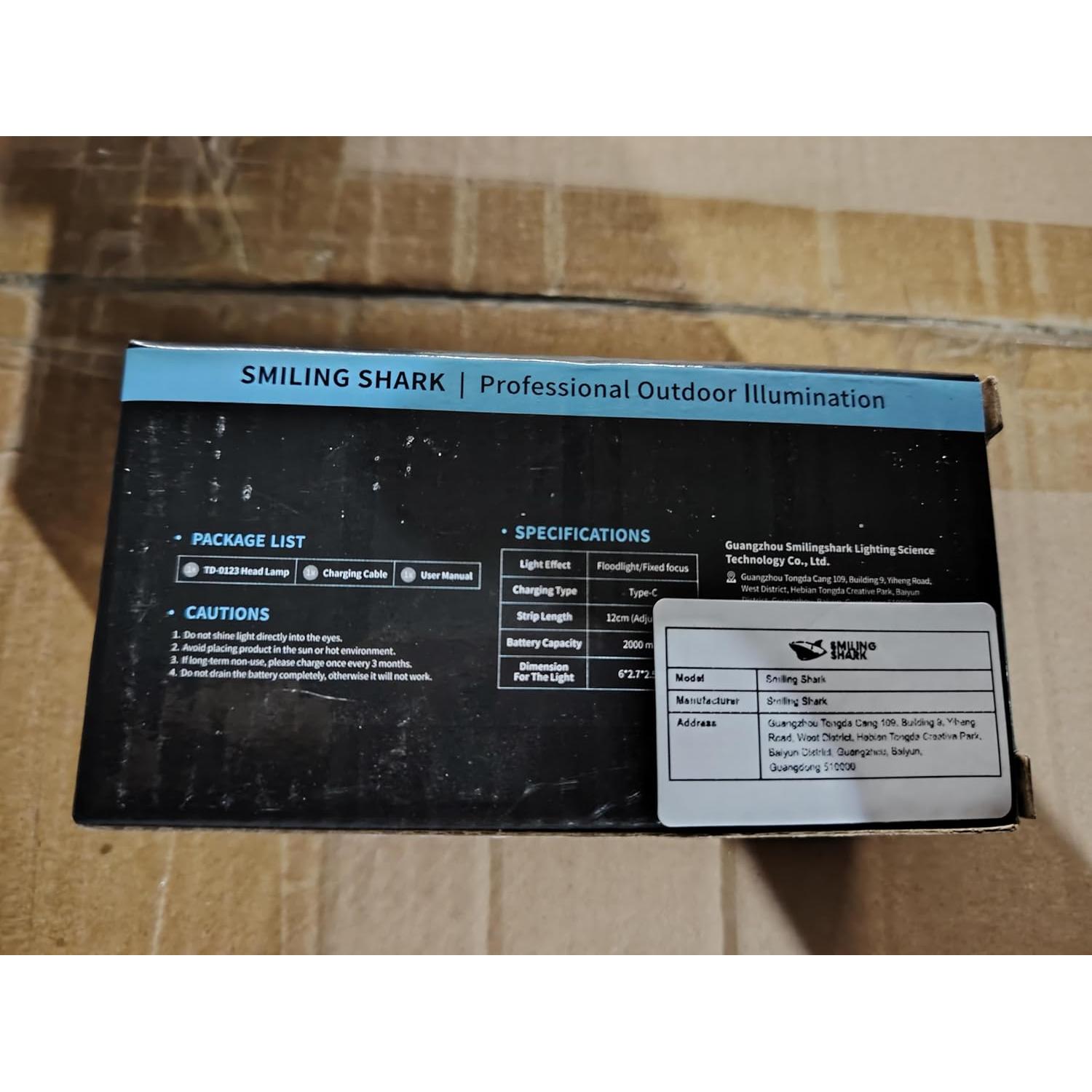 Linterna Frontal Recargable Smiling Shark 6 Modos Luz Blanca